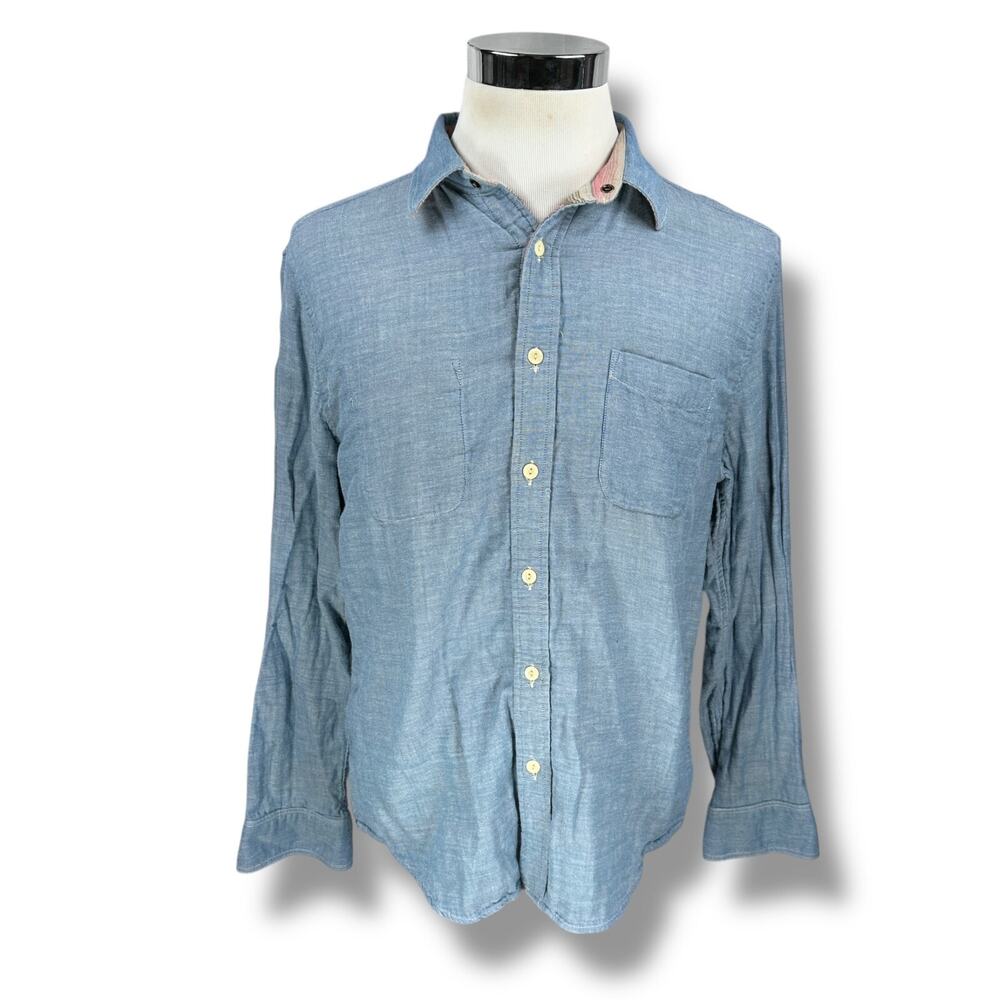 Faherty Reversible Belmar Shirt Men’s Large Striped Blue Pink Long Sleeve Button